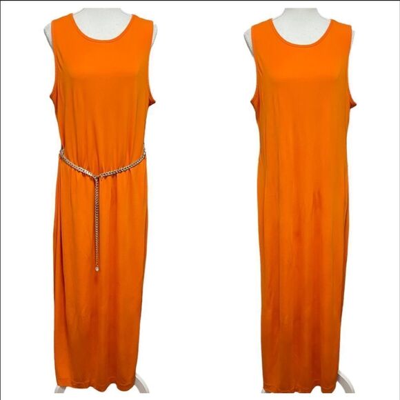 Banana Republic Compass Orange Rayon Summer Maxi Dress w/ metal belt XLARGE - Picture 1 of 16